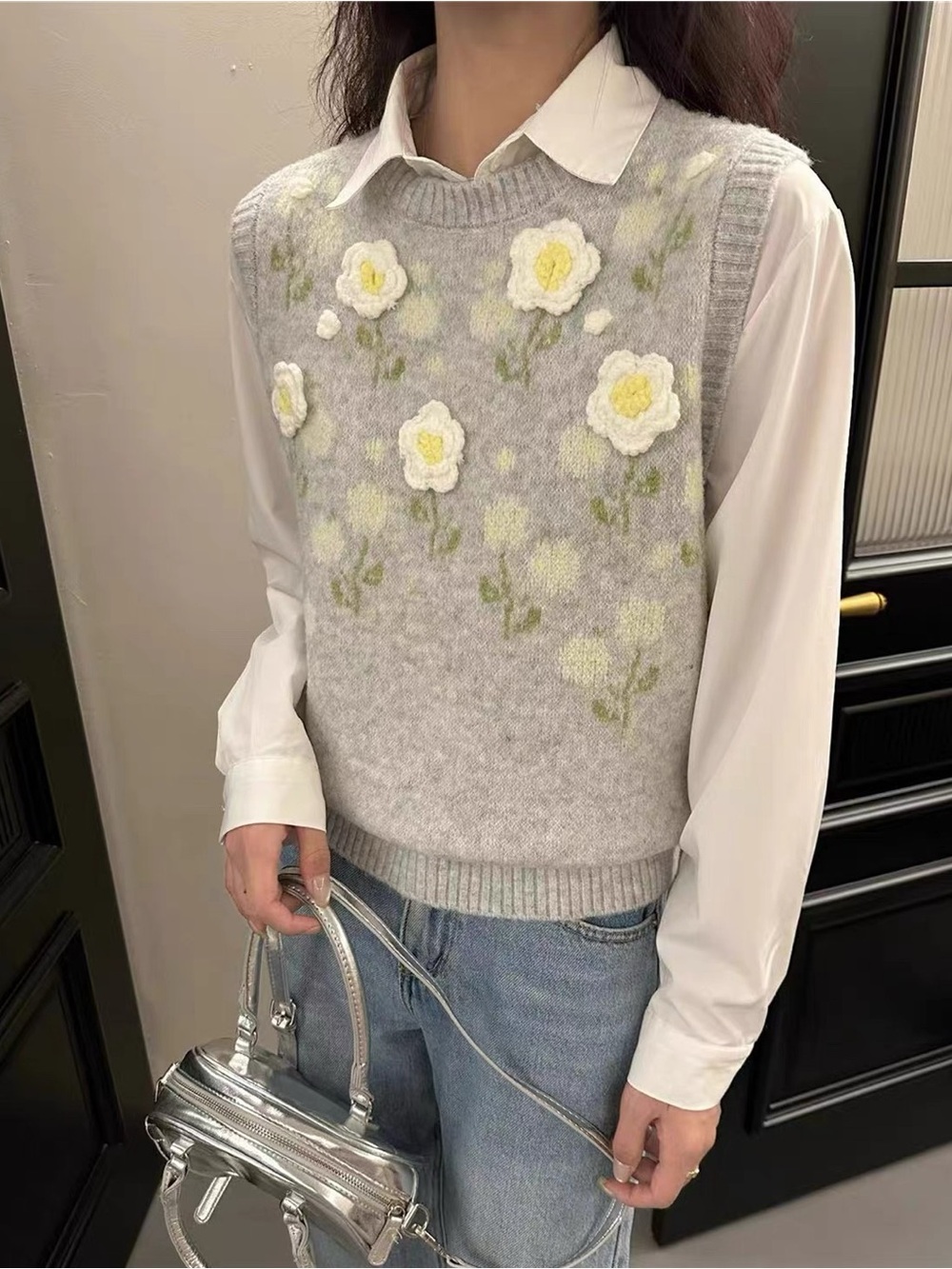 Light Grey Flowery Vest